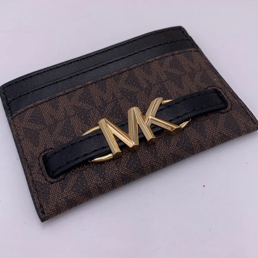 MICHAEL KORS Reed Large Card Holder Case Wallet Brown /Black MK NWT